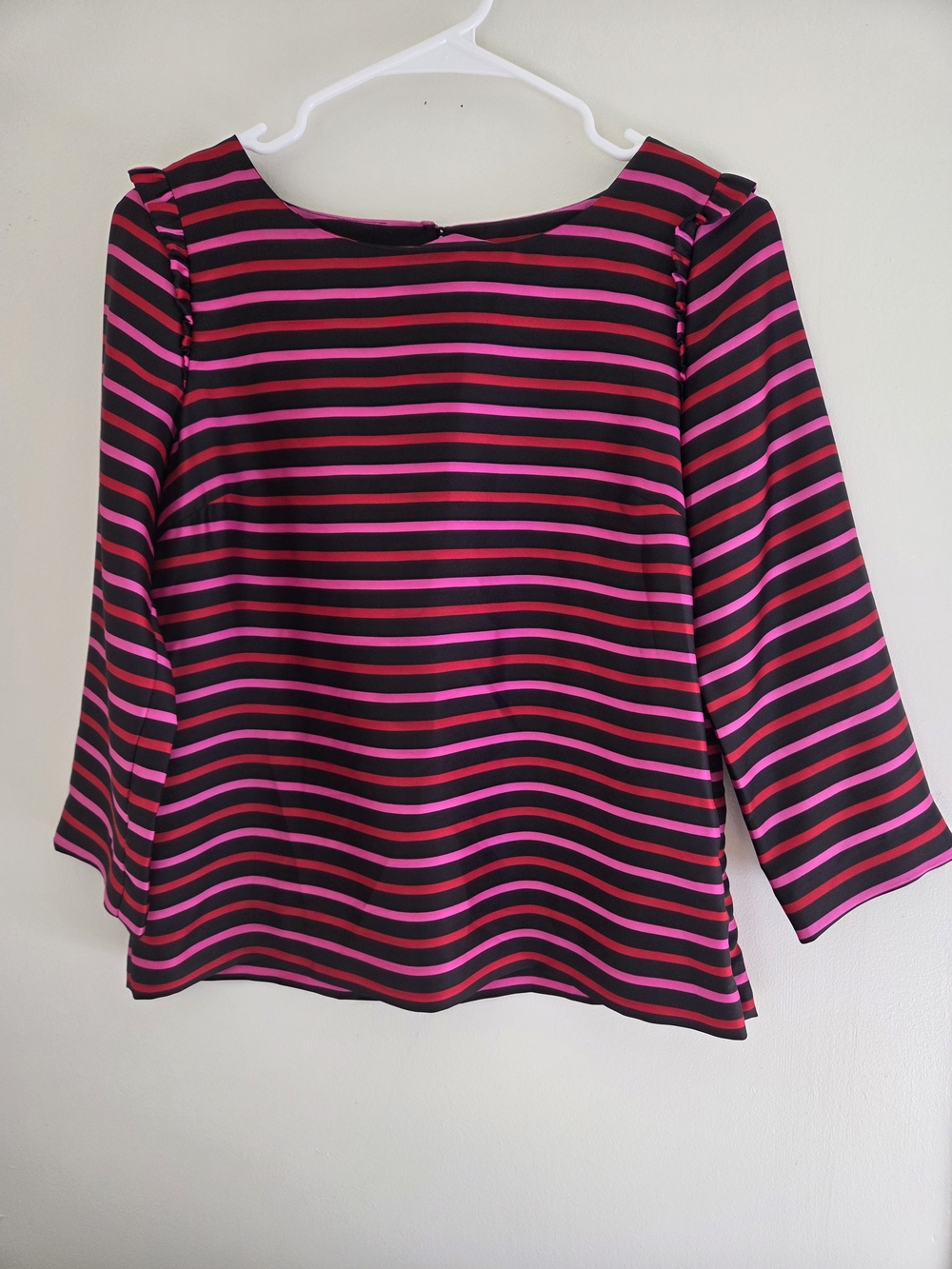 Talbots Black and Hot Pink Striped Boatneck Blouse
